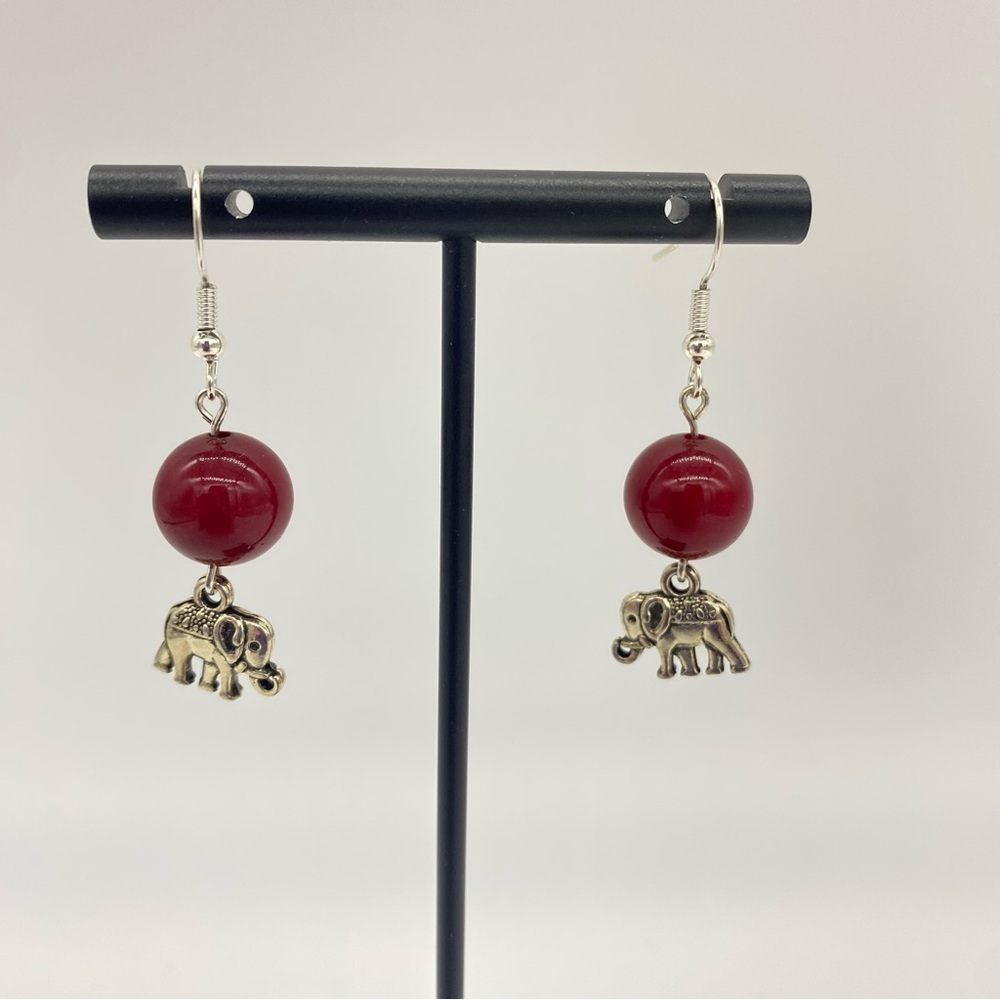 Elephant and Beaded Earrings Handmade